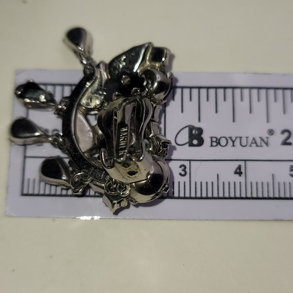 Vintage Signed WARNER Black Rhinestone Dangle Clip-On Earrings R&L